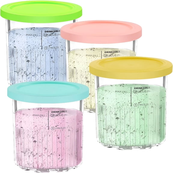 ACDANC 2026 New Deluxe Replacement Pints and Lids - 4 Pack - 24 Oz Ice Cream Maker Pints,Compatible with 11-In-1 Ice Cream Container Cup,Dishwasher Safe: Blue,Yellow
