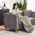thumbnail image 2 of 81" Chesterfield Velvet Sofa, Button Tufted w/ Gold Legs, Living Room,Grey, 2 of 9