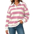 thumbnail image 2 of AHTJRT Y2k Women Striped Rugby Shirt Long Sleeve Collared Oversized Sweatshirt Vintage Jersey Streetwear Top Casual Loose Outdoor Sports Golf Pullover, 2 of 8
