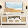 thumbnail image 2 of Maritcute TV Stand Rattan Entertainment Center for 65 Inch TV Modern TV Console Table White Low TV Stand with Storage, Doors and Shelves, TV Console Media Cabinet Furniture for Living, 2 of 9