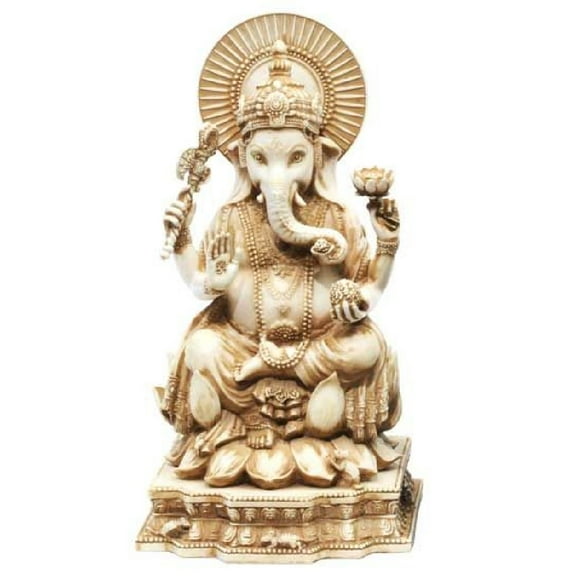 Ganesha Elephant Statue Figurine Antique Ivory Color Hindu Hinduism Deity 6 Inch