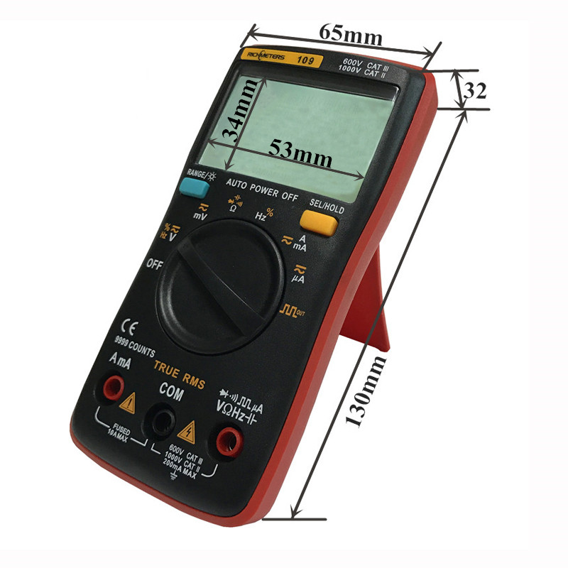 RM109 Palm-size True-RMS Digital Multimeter 9999 counts Square Wave Backlight AC DC Voltage  Ammeter Current Ohm Auto/Manual