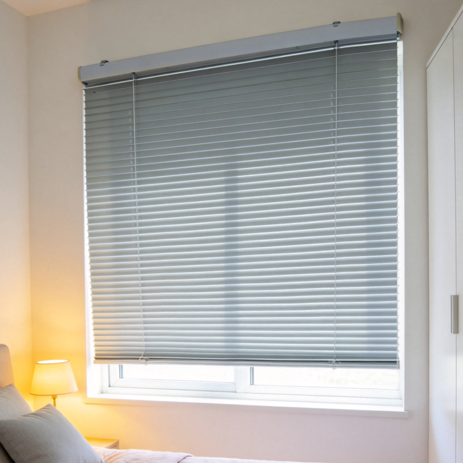 H.VERSAILTEX Cordless Horizontal Window Blinds for Indoor Windows, Light Filtering Vinyl Mini Blinds, Easy Lift and Lower, Modern White Window Shades for Home, Office