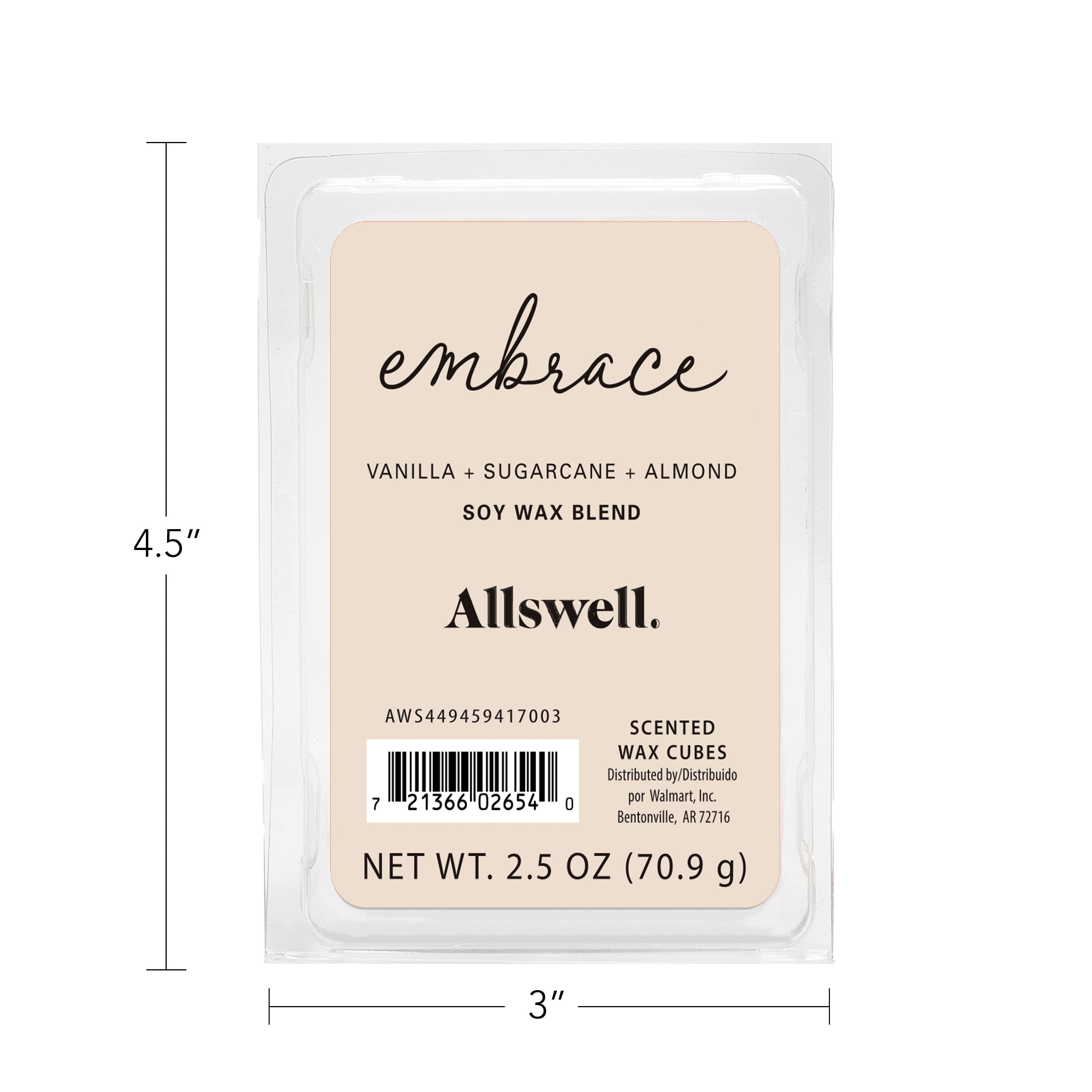 (3 pack) Allswell 6 Cube Wax Melts, Embrace (Vanilla + Sugarcane + Almond), 2.5 oz