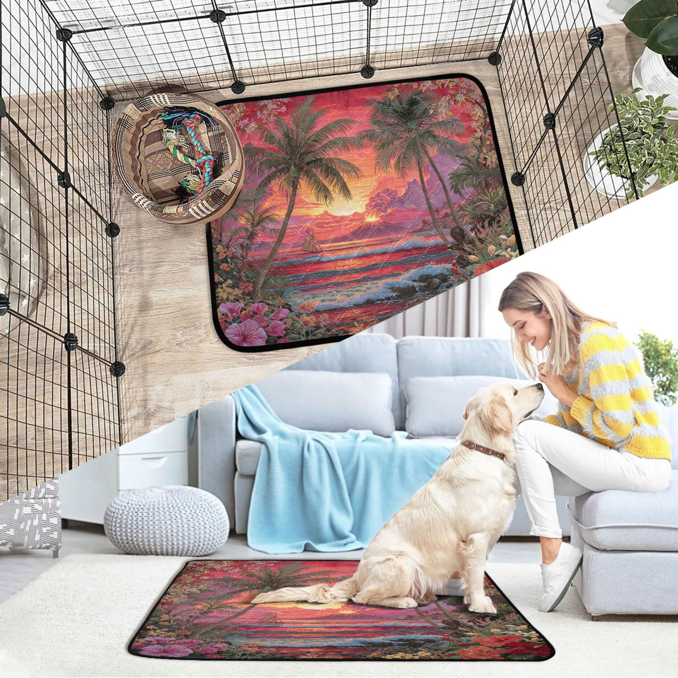 Qxltty Volcanic Island Cat litter Pads Pet Set of 3 Diaper Mats Center Anti-leakage Layer Absorbent Soft and Comfortable