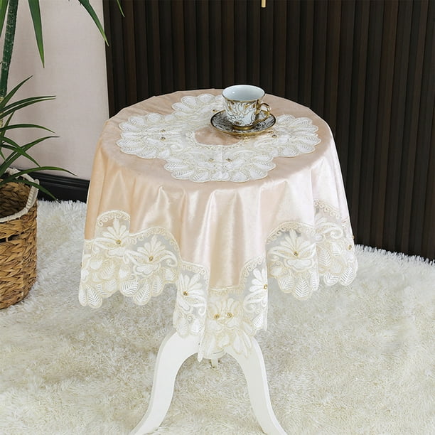 Mantel De Ante Con Bordados Y Detalles De Cristal, Elegante Mantel Rectangular Para Mesa De Comedor, Ideal Para Eventos Formales Y Decoración De Lujo Para El Hogar.