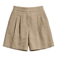 thumbnail image 3 of Pounoo Women's Shorts High Waist Linen-Like Pleated Straight Leg Shorts Retro Elegant Style Breathable Comfortable Loose-Fit Bottoms Gift, 3 of 9