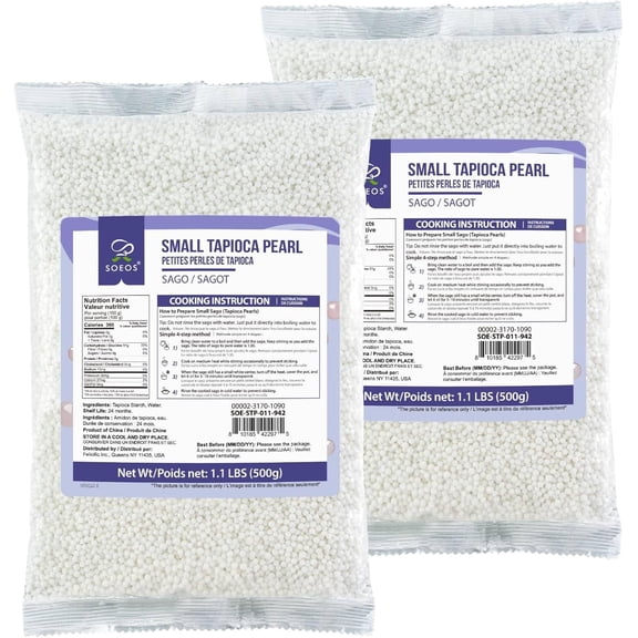 Soeos Small Sago Tapioca Pearls, 2 Pack, 500g Each, 1kg Total, for Asian Desserts and Puddings