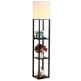 thumbnail image 3 of Brightech Maxwell Charger - Shelf Floor Lamp with USB Charging Ports and Electric Outlet - Tall, Narrow Tower Nightstand for Bedroom - Modern, Asian End Table with Light Attached - Black, 3 of 8