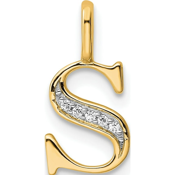 10K Yellow Gold Diamond Letter S Initial Pendant (Width 7.58) (Length 15.63) - Jbsp