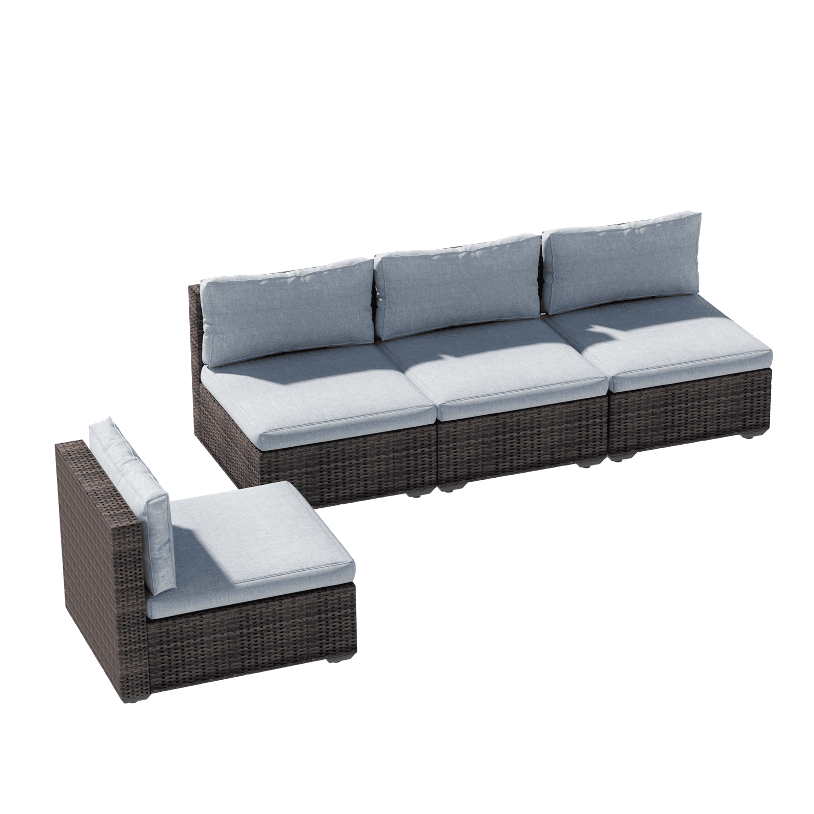 Grezone 4 Pieces Patio Furniture Set, All Weather Outdoor Sectional PE Rattan, Patio Conversation Sets with Cushions and Glass Coffee Table for Garden Lawn Balcony Porch Deck, Gray