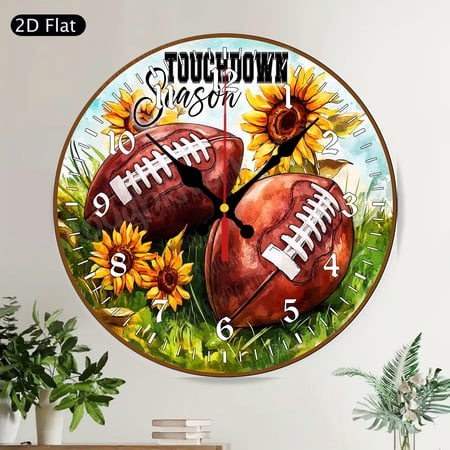 Bohemian Peace Sign Round Wall Clock Vintage Rustic Daisy Distressed Wood Silent Decorative Clock