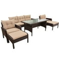 thumbnail image 5 of Patio Furniture Set, 6 Piece Outdoor Furniture Set with Removable Cushions and Tempered Glass Tea Table, Patio PE Wicker Rattan Sofa Set for Backyard, Poolside, Deck, Brown, LJ3706, 5 of 10