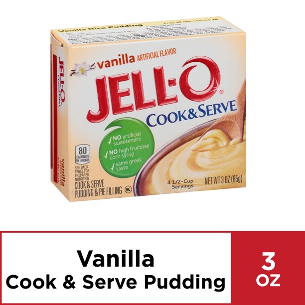 JellO Cook and Serve Vanilla Pudding, 3 oz Box