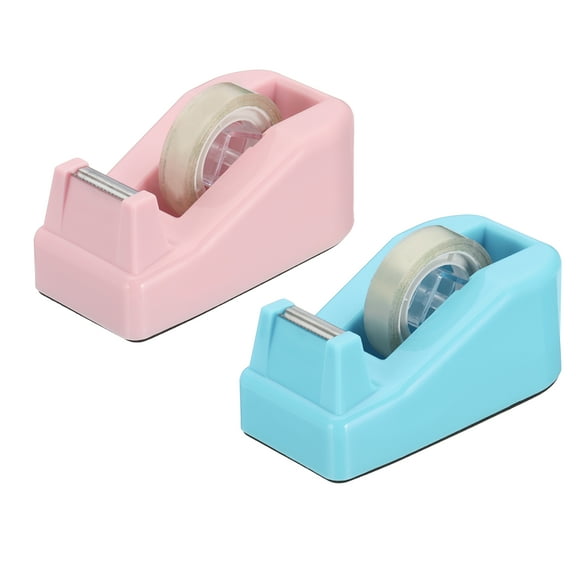 2pcs Tape Dispenser Desk, Small Tape Dispenser Cute Desktop Dispenser Holder for Tape Office Desktop, Light Blue Pink