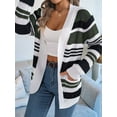 thumbnail image 2 of Women'S Color Block Striped Cardigan Casual Fall Winter Open Front Knit Cardigan Sweaters with Pockets  Green L, 2 of 8