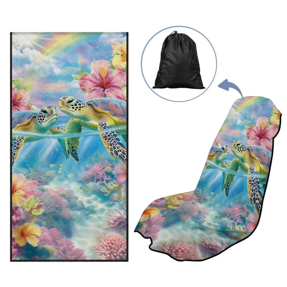 KUIFORTI Flowers Turtle Car Seat Towel Covers with Storage Bag Automotive Seat Covers Easy Installation Sweat Absorption for Beach Swimming, Sports, Camping,Yoga Front Protector