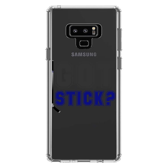 DistinctInk Clear Shockproof Hybrid Case for Samsung Galaxy Note 9 - TPU Bumper Acrylic Back Tempered Glass Screen Protector - Got Stick? Hockey