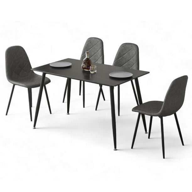 Juego De Comedor 4 Sillas Mesa Rectangular Vanguardista gris oscuro 5
