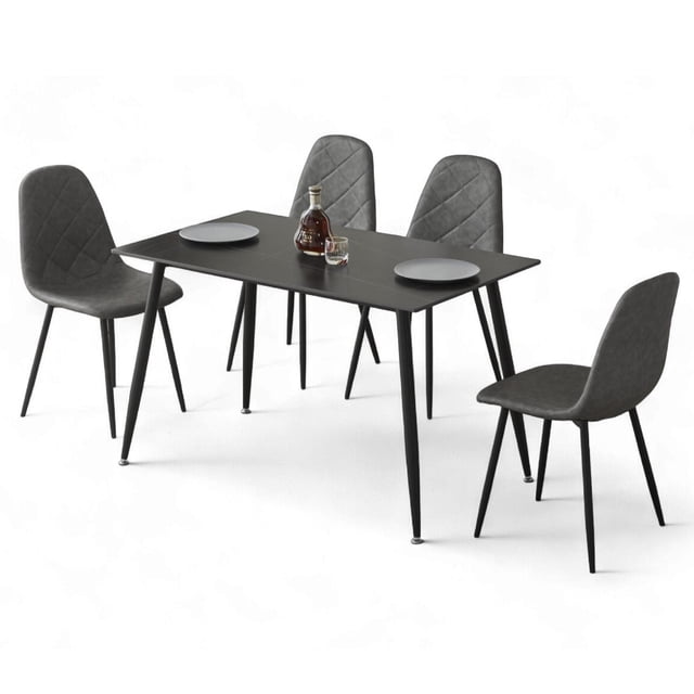Juego De Comedor 4 Sillas Mesa Rectangular Vanguardista gris oscuro 5
