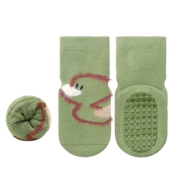 MEZZALL Toddler Baby Boys Girls Cartoon Non- Crew Socks With Grip Botttom Cotton Thick Winter Warm Slipper Socks Leisure Footwear, Green, 0-12 Months