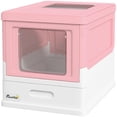 thumbnail image 1 of Top Entry Enclosed Kitty Litter Box with Scoop, Tray, Front Entry, Large Space, Foldable, Portable, Pink, 1 of 6