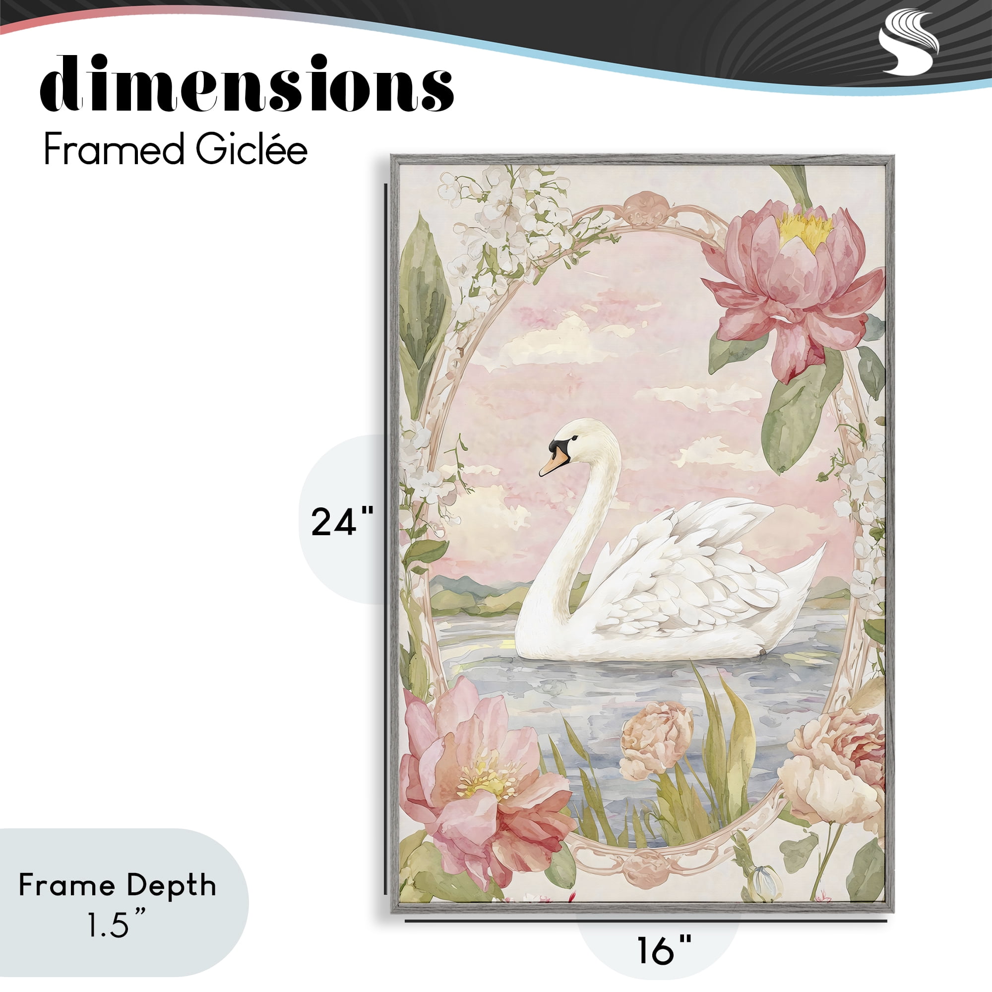 Stupell Industries Floral Border Swan in Bloom Gray Framed Giclee Art, design by Creative Studio