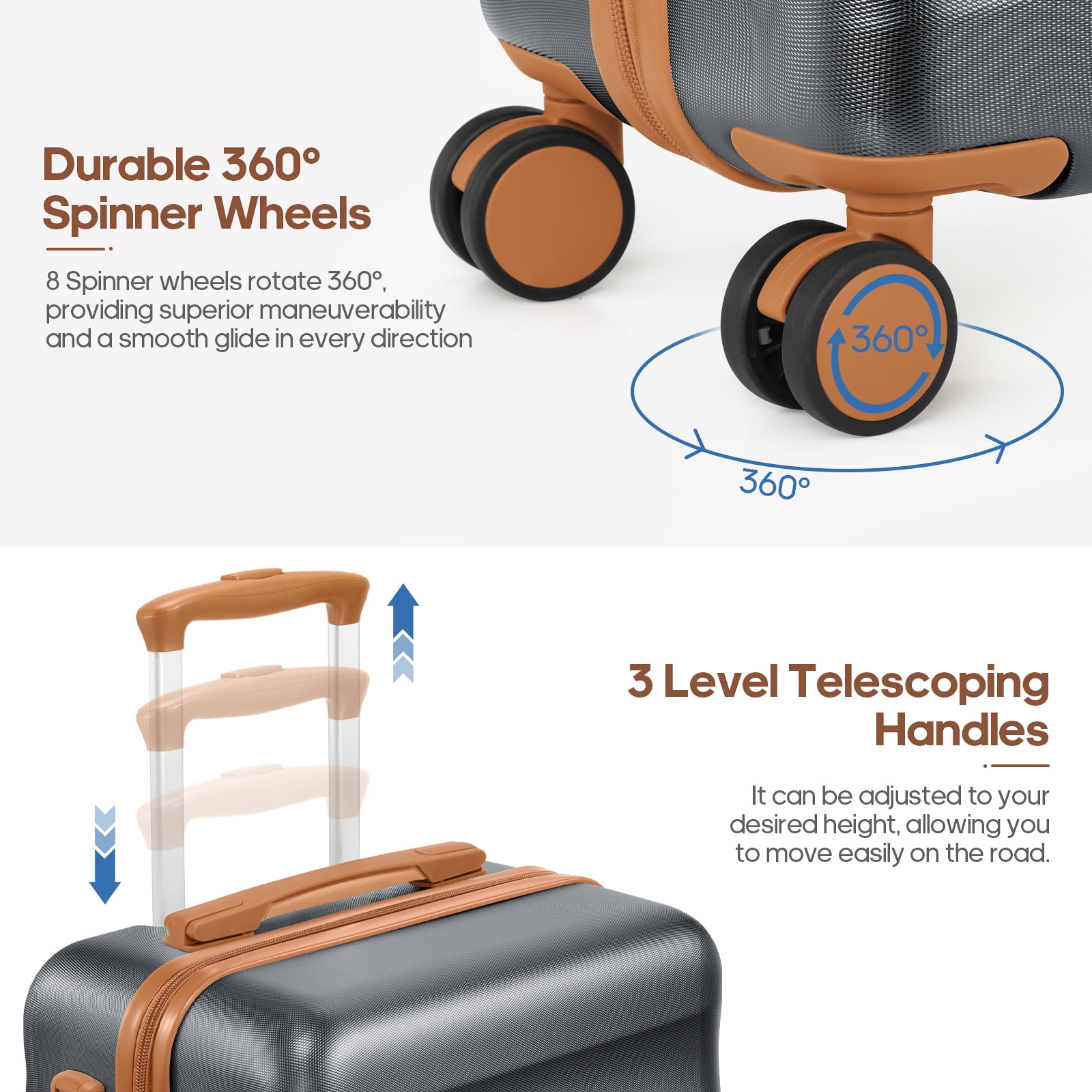 UKEIN Carry On Luggage 20 Inch Hardside Suitcase with YKK Zippers TSA Lock and Spinner Wheels Luggage Sets with Travel Backpack 3 Packing Cubes for Men Women