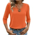 thumbnail image 1 of ABATAB Hauts à Manches 3/4 pour Femmes Chemises Tendance à Trou de Serrure Col Rond Décontracté Coupe Ample pour Sortir T-Shirts Confortables Tenues de Mode pour Dames (3TG, Orange), 1 of 6