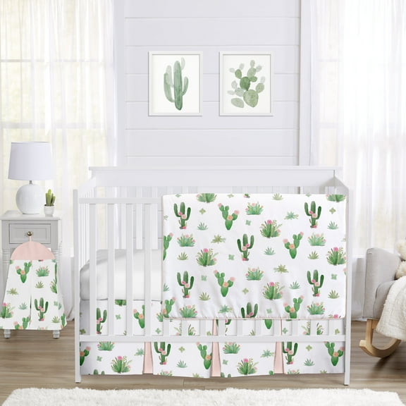 Sweet Jojo Designs Cactus Floral Pink and Green 4 Piece Crib Bedding Set