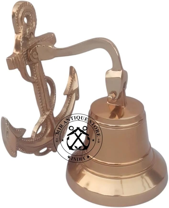 5 Inch Antique Gold Anchor Ship Bell – Nautical Marine Bell for Door or Wall Mount – Vintage Maritime Decorative Bell for Home, Bar, and Gifts – Solid Aluminum Coastal Décor