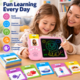 thumbnail image 2 of ICREOPRO Talking Flash Cards with LCD Writing Tablet, 2 in 1 Educational Toys for Kids, 224 English Words, 112 Double-Sided Cards, Erasable Drawing Board, Preschool Learning Toy, Pink, 2 of 9