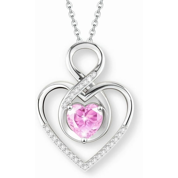 Heart Necklace for Women, 925 Silver Necklace with Infinity Heart Pendant, Personalized Birthstone Necklace Anniversary Birthday Gifts for Wife, Girlfriend, Mom