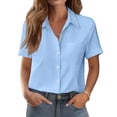 thumbnail image 6 of Dwralegc Womens Short Sleeve Tunic Blouse V Neck Short Sleeve Shirts Casual Work Dressy Clothes Business Solid Color Summer Spring Button Down Tops Sky Blue XL, 6 of 6