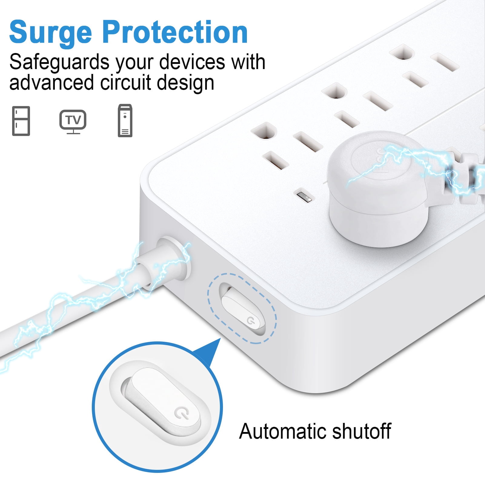 10ft Cord 4 USB Ports (1 USB C) Surge Protector Power Strip, Extension Cord for Home Office, ETL Listed, White