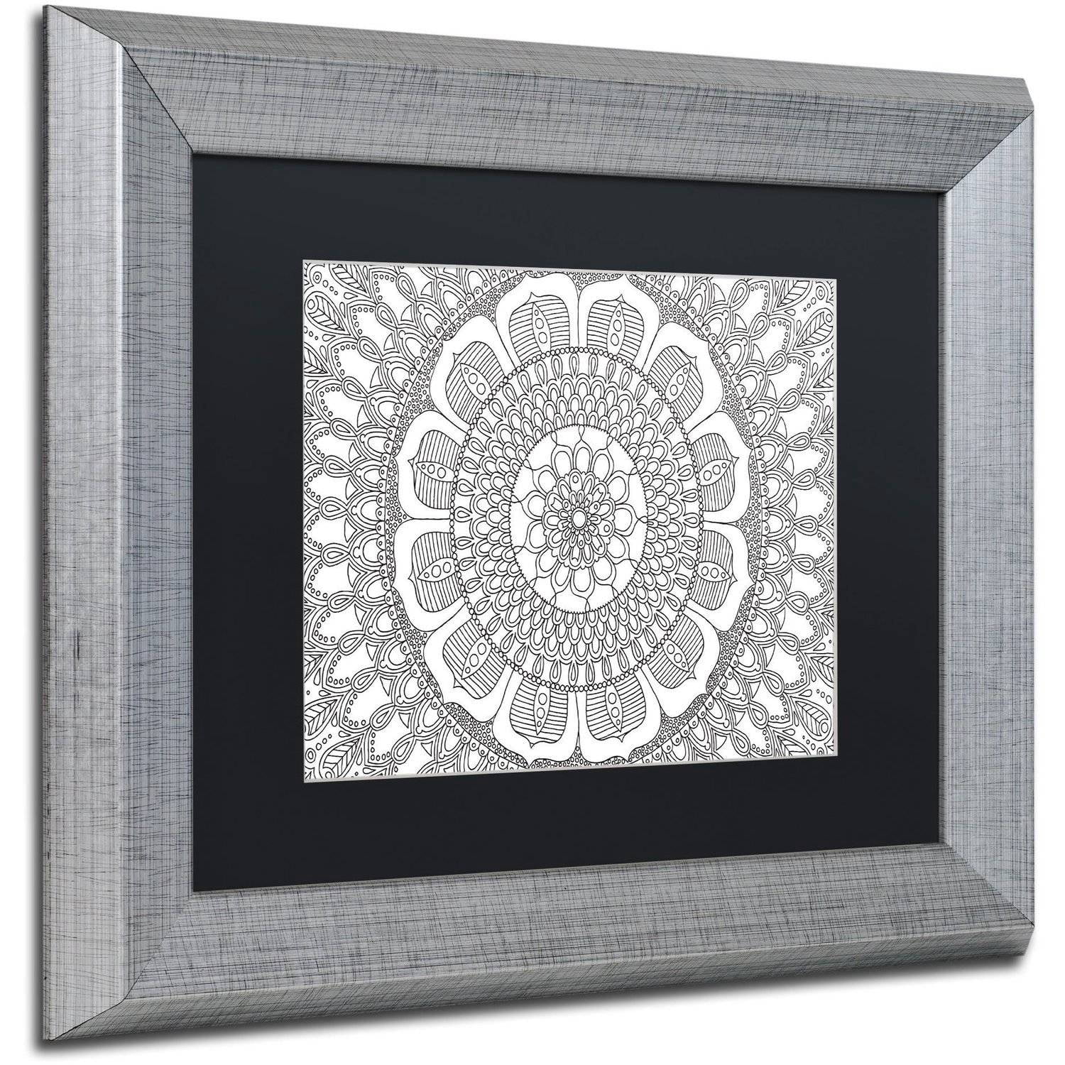 Trademark Fine Art "Flower Mandala" Canvas Art by Hello Angel, Black Matte, Silver Frame