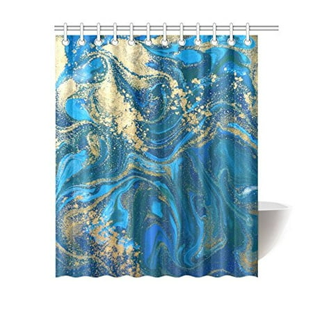 Blue And Gold Shower Curtain MKHERT Abstract Blue and Gold Liquid Marble Stone Decor Waterproof Polyester Fabric Shower Curtain Bathroom Sets 60x72 inch ()