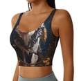 thumbnail image 2 of Fotbe Oil Painting Tribal Wolf Sujetador Deportivo Largo sin Aros para Mujer con Almohadillas y Soporte Medio, Transpirable y Absorbente, Camiseta Tipo Chaleco o Tank Top-Medium, 2 of 8