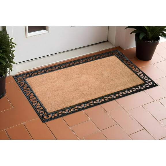 HomeRoots 555253 22 x 36 in. Natural & Black Coir Scrollwork Outdoor Door Mat