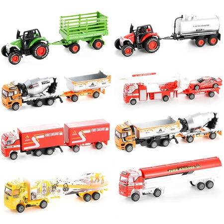 Die Cast Metal Truck Set Models Pull Back Cars,8pcs Vehicles Playset Toys Play Set Party Favors or Cake Toppers Stocking Stuffers Cars Toys For