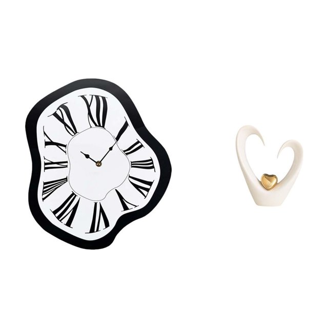 Reloj de pared con números , reloj electrónico de lujo con diseño distorsionado, figura de escritorio con forma de corazón, escultura elaborada