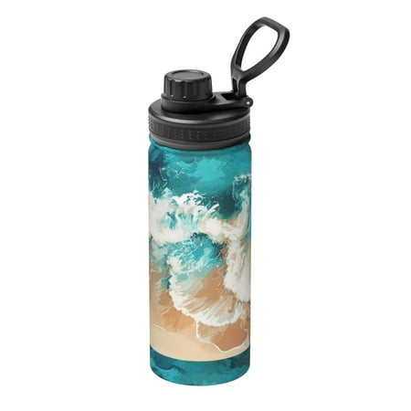 

Tebeau Ocean Wave Crash Print Water Bottle 18oz Sports Insulated Kettle Stainless Steel Outdoor Drinking Bottles Fashion Travel Cup