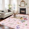 thumbnail image 2 of Bunny Easter Area Rugs 6'x9', Washable Small Throw Rugs for Kitchen Dining room, Pink Plaid Spring Floral Pastoral Indoor Outdoor Rug Non-Slip Low Pile Carpet Runner Reversible Floor Mats, 2 of 8