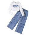 thumbnail image 2 of Karoyedx Summer Clothes for Girls Tween Girls Clothes 2 Piece Outfit Long Sleeve Top + Wide Leg Pants Fall Winter Clothing Set Blue Size,7-8 Years, 2 of 7