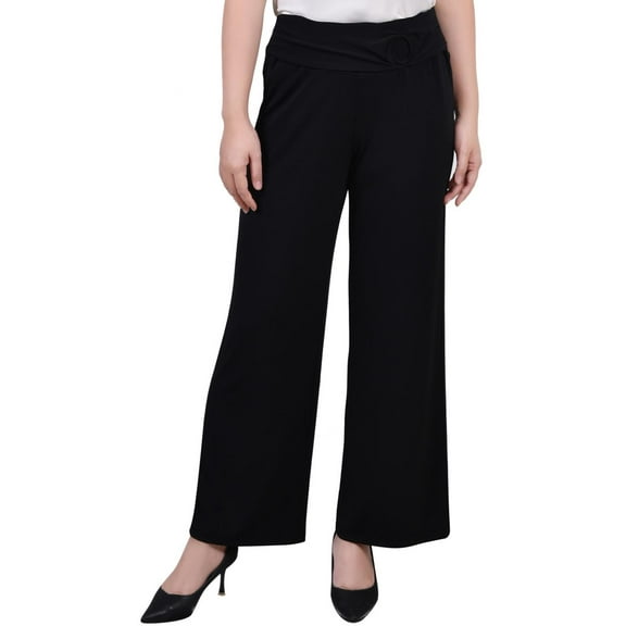 NY Collection Womens Petites Belted Mid-Rise Cropped Pants