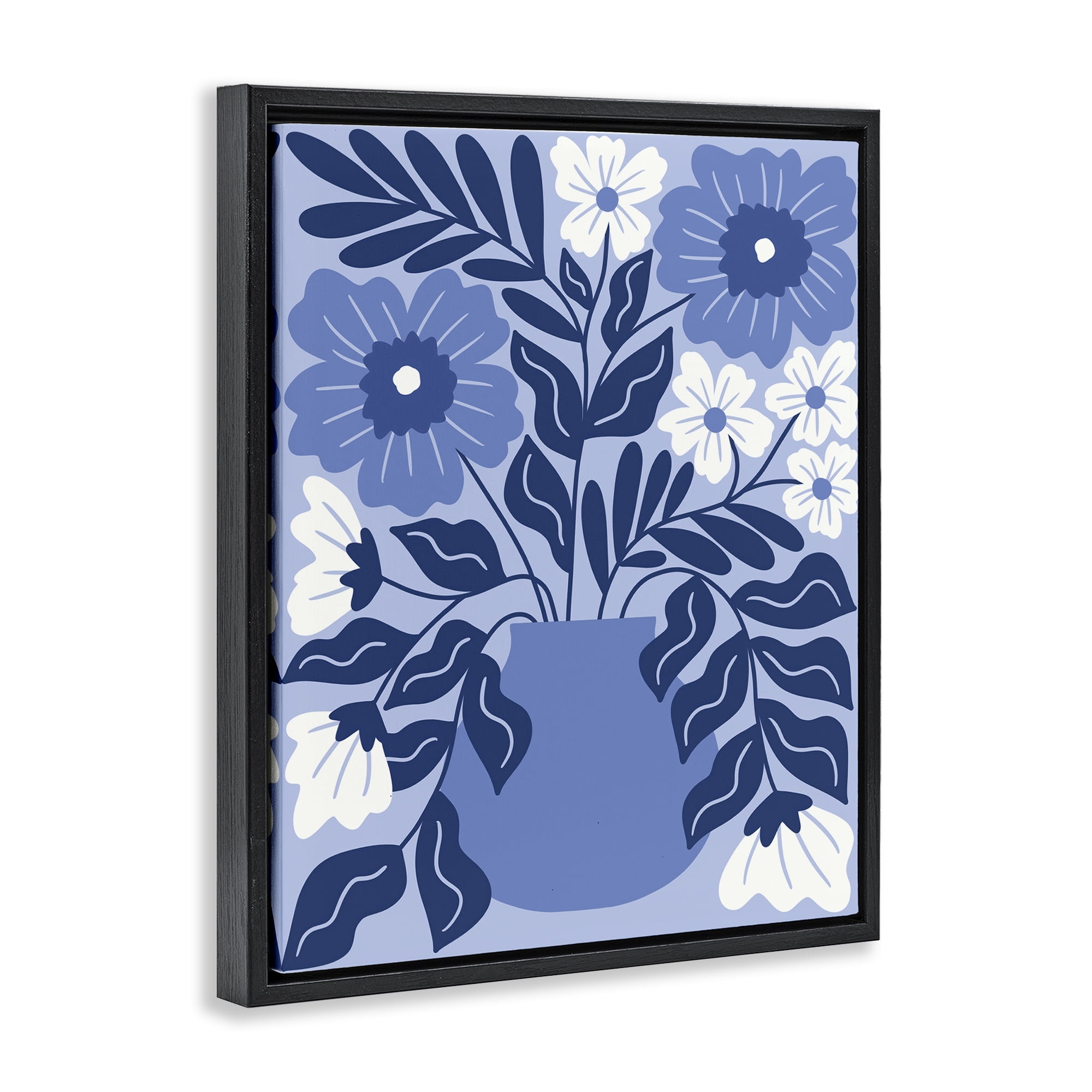 Stupell Industries Funky Blue Florals Plants & Flowers Painting Black Floater Framed Canvas Art Print Wall Art, 17 x 21