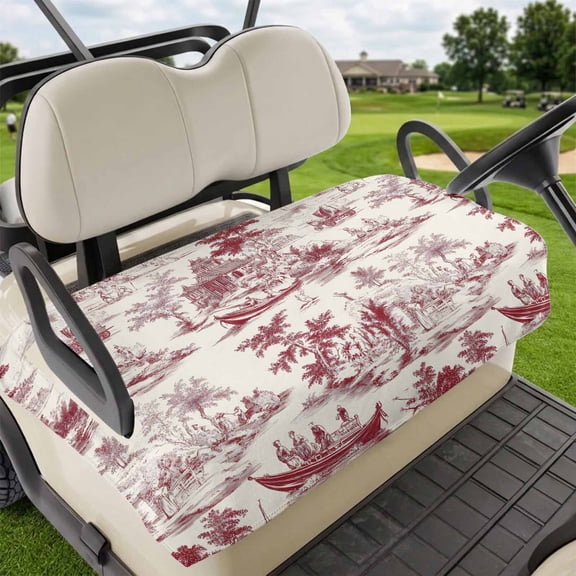 Golf Cart Seat Covers for 2 Seater,Red Garden Vintage Soft Microfiber Cart Seat Towel Blanket,Modern Art Building Boat Tree Absorbent Breathable Non Slip Bench Seats Protector for Golf Course 51"x31"