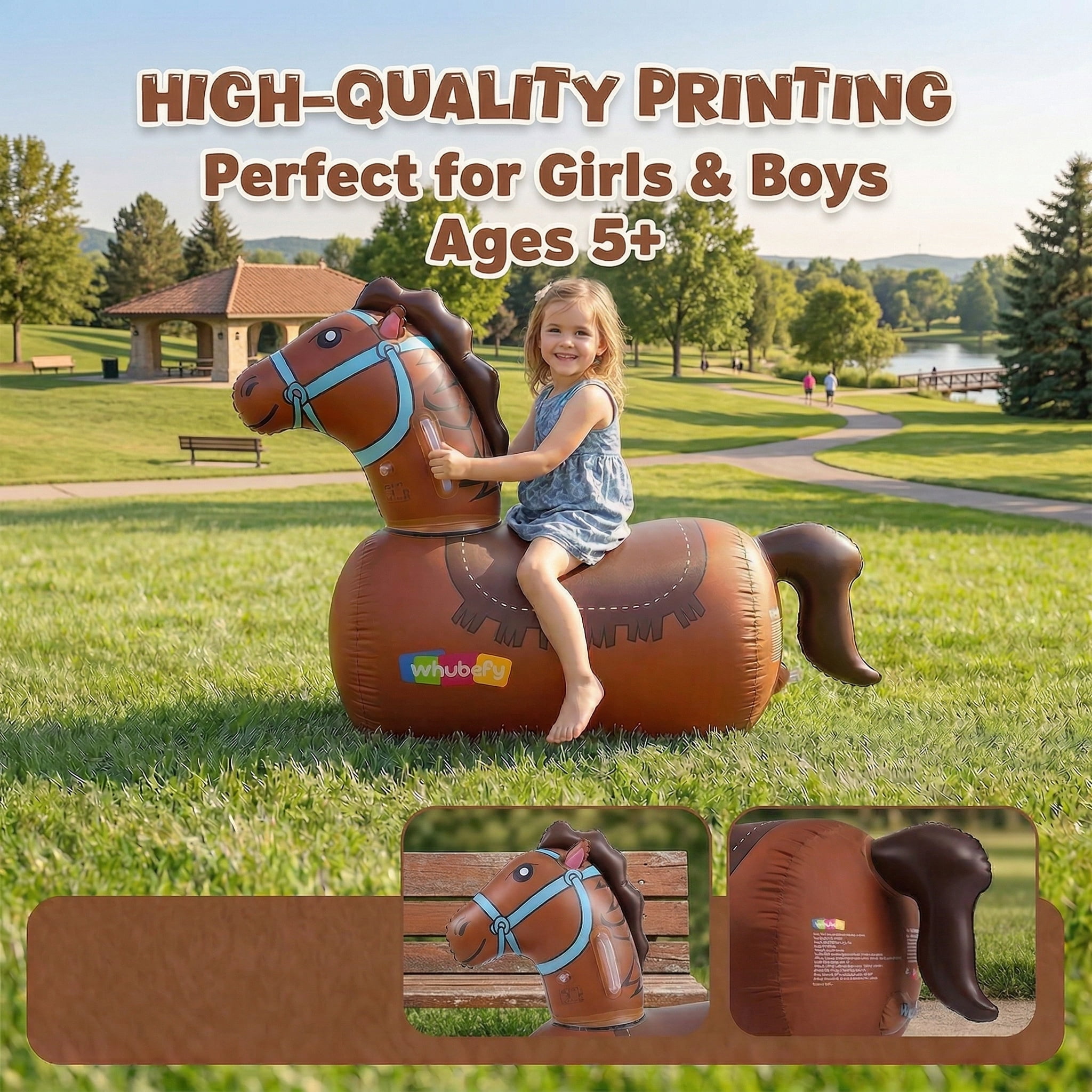 Sailvan Inflatable Ride-on Pony for Kids Ages 5+, Heavy Duty Giant Inflatable Horse, Max Load 220lbs, Wear Resistant Double Layer Saddle, Indoor Outdoor Bouncy Toy Gift for Boys Girls