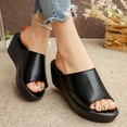 thumbnail image 2 of KIJBLAE Women's Peep Toe Thick Sole Wedge Platform Sandals, Wide Width Elevated Comfort Casual Summer Beach Slides Black 36, 2 of 7