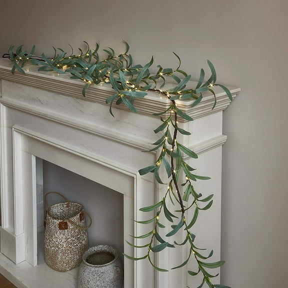 KUNPENG Feel Touch Olive Garland, Artificial Greenery Twig Vine Garland for Easter Spring Fireplace Mantle Decoration Indoor Outdoor